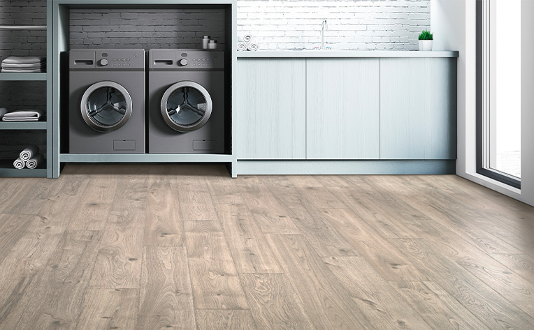 wood look laminate flooring in laundry room
